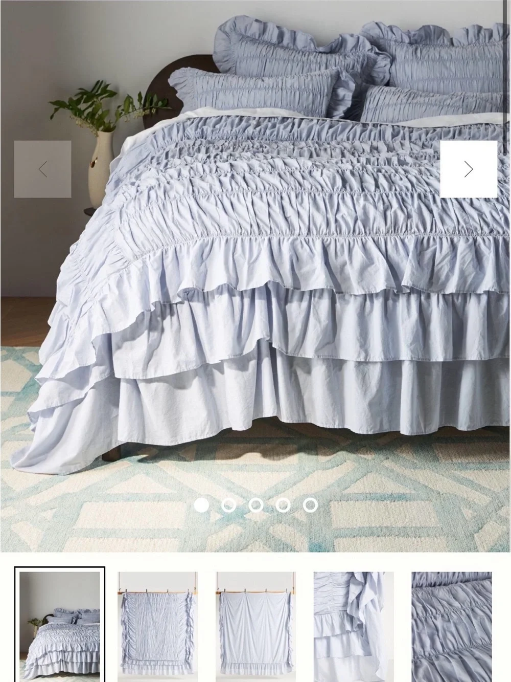Anthropologie Shayla Dusty Blue Ruffled Duvet twin new out of package $125